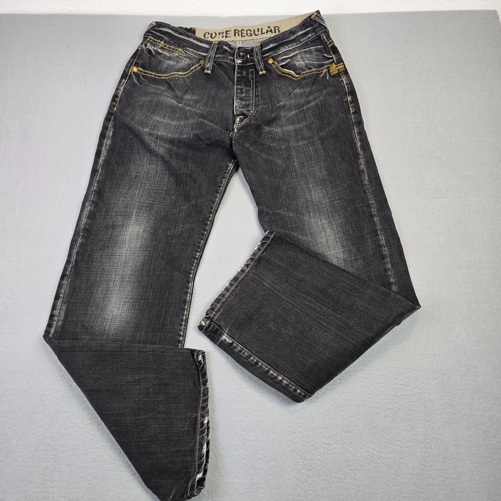 G-Star Raw Core Regular Men's Black Gray Distressed Jeans Button Fly Size 30 - Picture 2 of 12